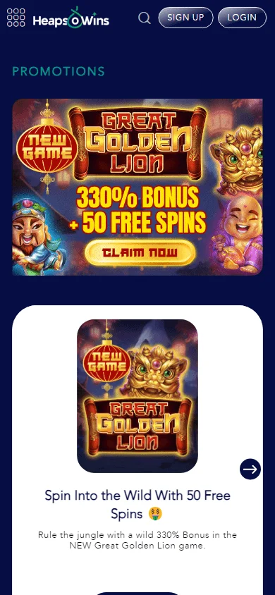 Heaps Of Wins Casino promotions on mobile