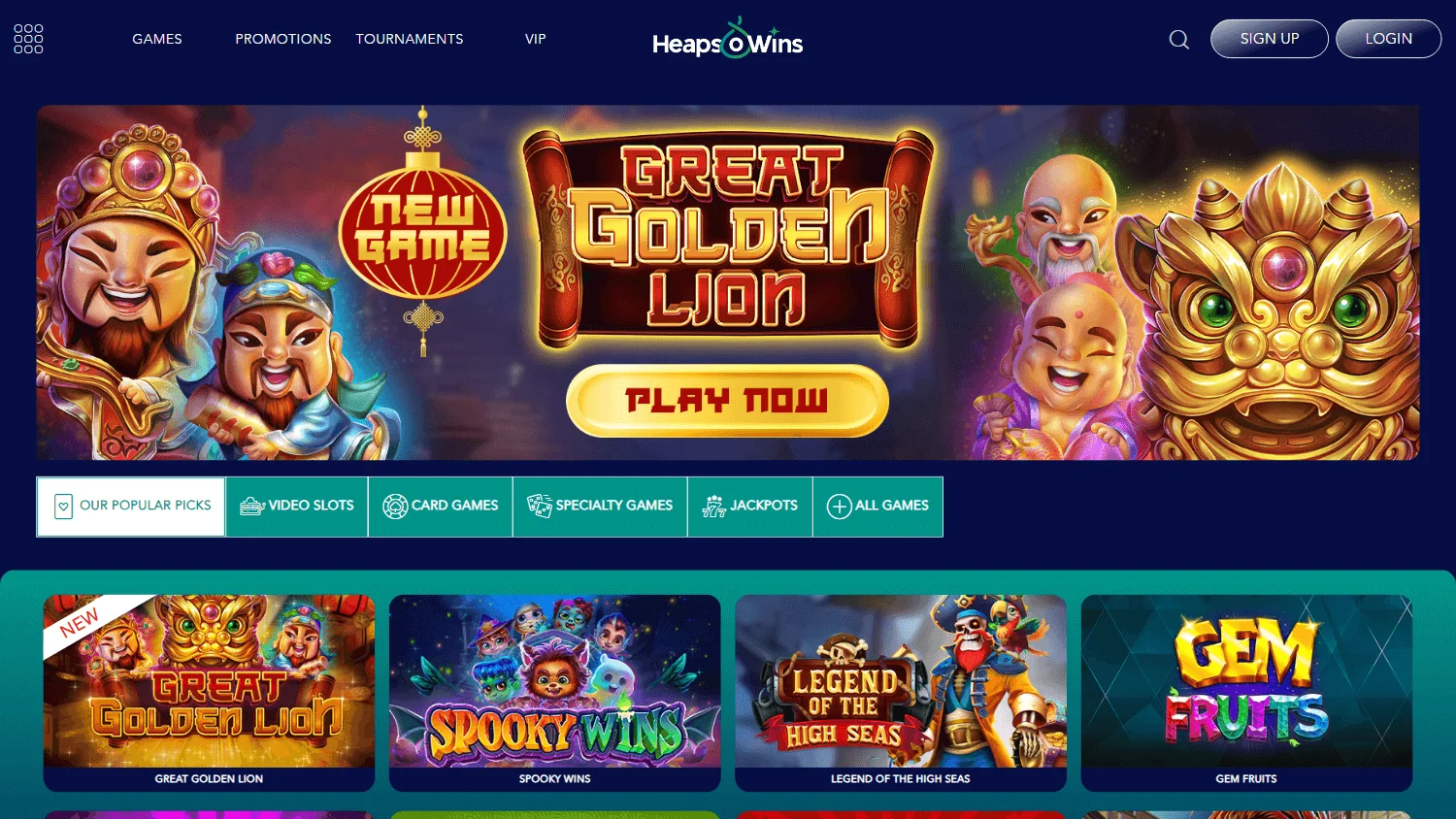 Heaps Of Wins Casino games on desktop